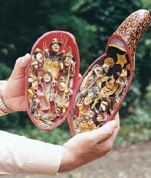 Kerststal in een kalebas